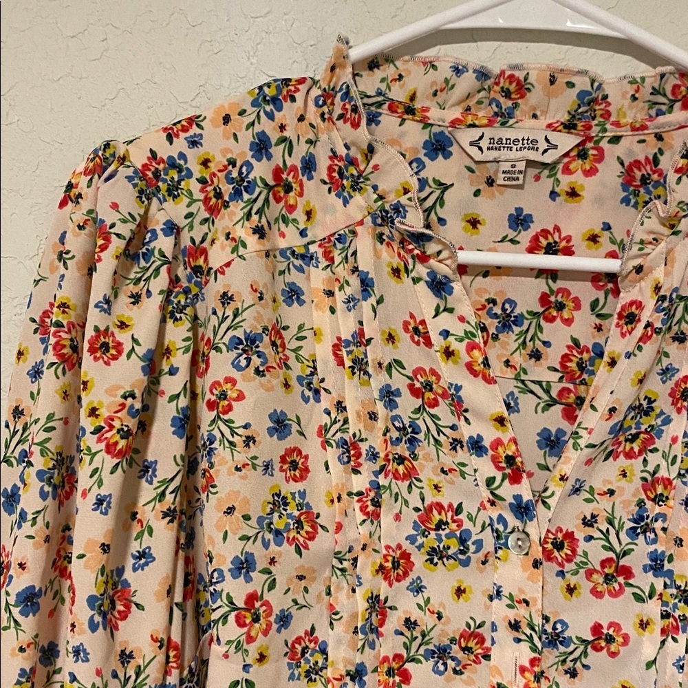 Romantic, Cottagecore Soft Pink Floral long sleeve Blouse, Feminine Size S - Picture 4 of 5